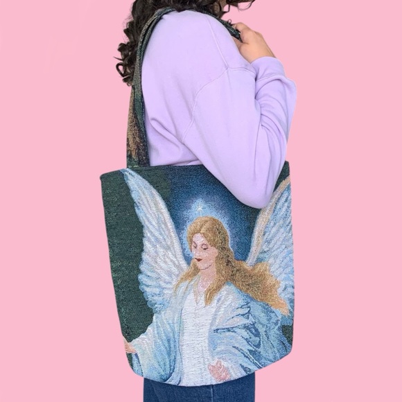 Upcycled Handmade Tapestry Angel Tote Bag! - Picture 1 of 8